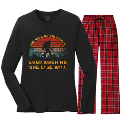 Believe In Yourself Even When No One Else Will Bigfoot Women's Long Sleeve Flannel Pajama Set 