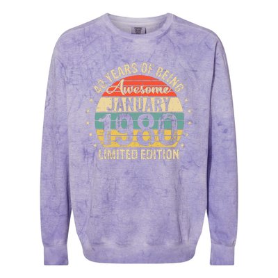 Born January 1980 Limited Edition Bday Gifts 40th Birthday Colorblast Crewneck Sweatshirt