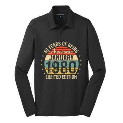 Born January 1980 Limited Edition Bday Gifts 40th Birthday Silk Touch Performance Long Sleeve Polo