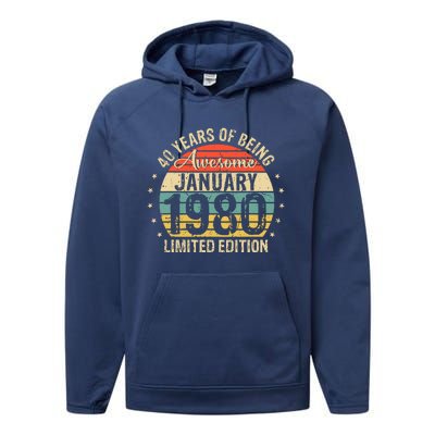 Born January 1980 Limited Edition Bday Gifts 40th Birthday Performance Fleece Hoodie