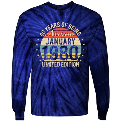 Born January 1980 Limited Edition Bday Gifts 40th Birthday Tie-Dye Long Sleeve Shirt