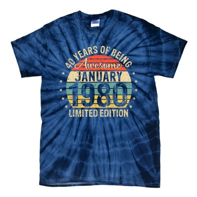 Born January 1980 Limited Edition Bday Gifts 40th Birthday Tie-Dye T-Shirt