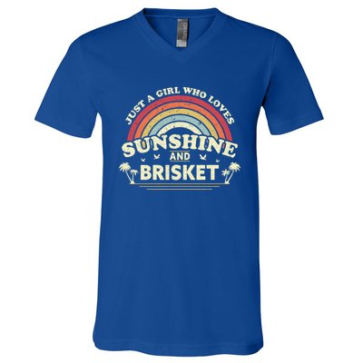 Briskegift Just A Who Loves Sunshine And Brisket Gift V-Neck T-Shirt