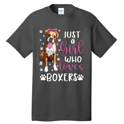 Boxer Just A Girl Who Loves Boxers Dogs Lover Girl Gift Tall T-Shirt