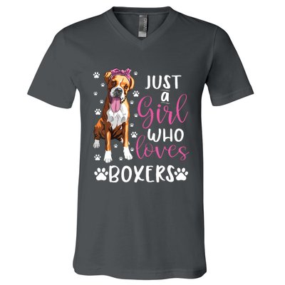 Boxer Just A Girl Who Loves Boxers Dogs Lover Girl Gift V-Neck T-Shirt