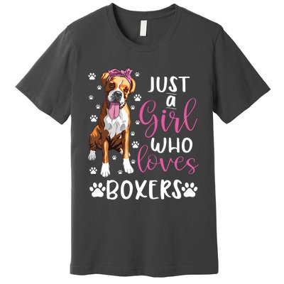 Boxer Just A Girl Who Loves Boxers Dogs Lover Girl Gift Premium T-Shirt