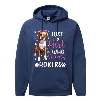 Boxer Just A Girl Who Loves Boxers Dogs Lover Girl Gift Performance Fleece Hoodie