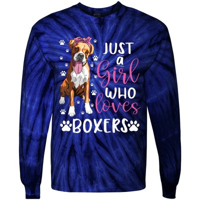 Boxer Just A Girl Who Loves Boxers Dogs Lover Girl Gift Tie-Dye Long Sleeve Shirt