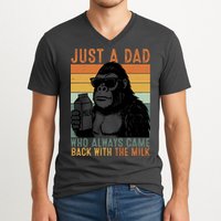 Bigfoot Just A Dad Who Always Came Back With The Milk V-Neck T-Shirt