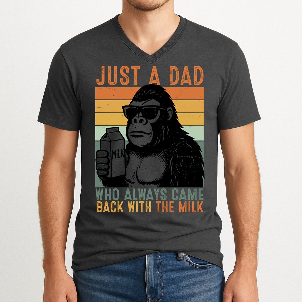 Bigfoot Just A Dad Who Always Came Back With The Milk V-Neck T-Shirt