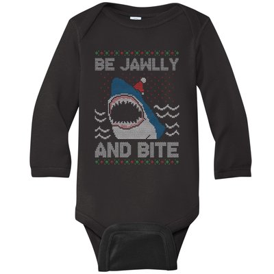 Be Jawlly and Bite Santa Shark Funny Ugly Christmas Sweater Baby Long Sleeve Bodysuit