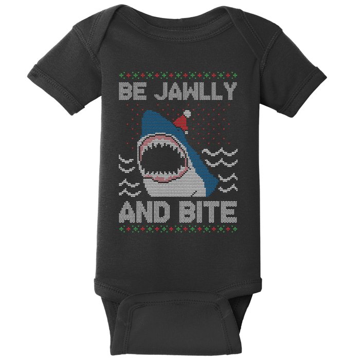 Be Jawlly and Bite Santa Shark Funny Ugly Christmas Sweater Baby Bodysuit