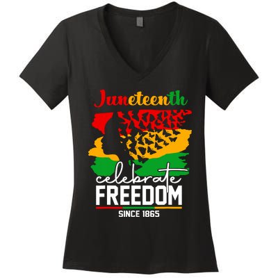 Butterfly Juneteenth African Pride Afro Black Women Women's V-Neck T-Shirt