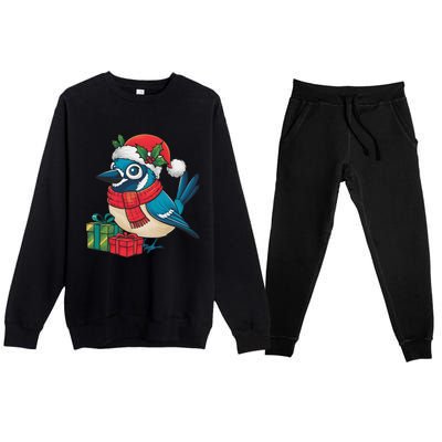 Blue Jay Bird Lover Xmas Party Santa Hat Blue Jay Christmas Premium Crewneck Sweatsuit Set