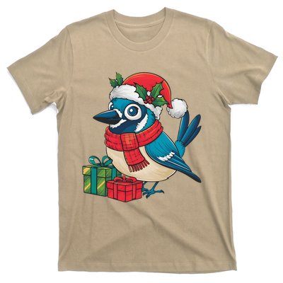 Blue Jay Bird Lover Xmas Party Santa Hat Blue Jay Christmas T-Shirt