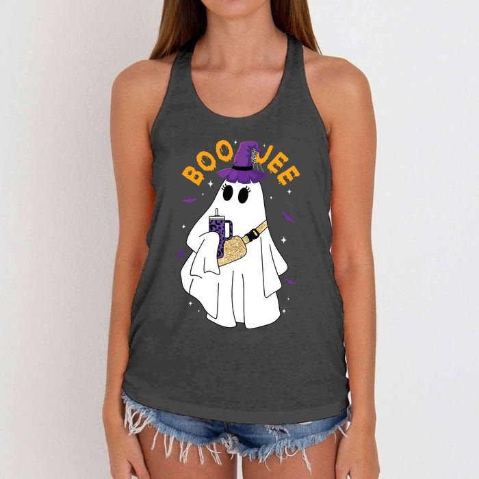 Boo Jee Boujee Funny Halloween Cute Boo Ghost Spooky Costume Women's Knotted Racerback Tank