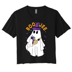 Boo Jee Boujee Funny Halloween Cute Boo Ghost Spooky Costume Women's Crop Top Tee