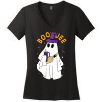 Boo Jee Boujee Funny Halloween Cute Boo Ghost Spooky Costume Women's V-Neck T-Shirt