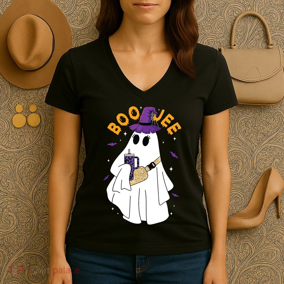 Boo Jee Boujee Funny Halloween Cute Boo Ghost Spooky Costume Women's V-Neck T-Shirt