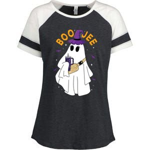 Boo Jee Boujee Funny Halloween Cute Boo Ghost Spooky Costume Enza Ladies Jersey Colorblock Tee