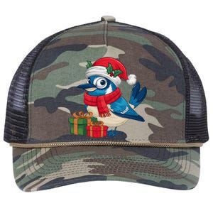 Blue Jay Bird Lover Xmas Holiday Santa Blue Jay Christmas Retro Rope Trucker Hat Cap