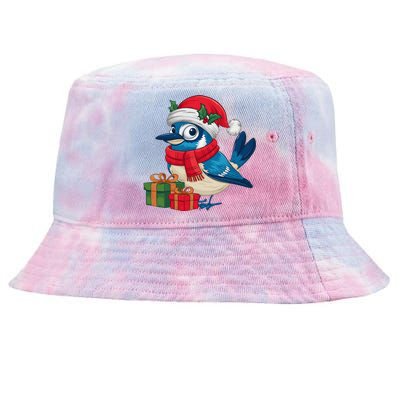 Blue Jay Bird Lover Xmas Holiday Santa Blue Jay Christmas Tie-Dyed Bucket Hat