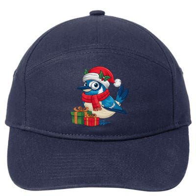 Blue Jay Bird Lover Xmas Holiday Santa Blue Jay Christmas 7-Panel Snapback Hat