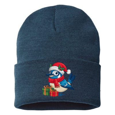 Blue Jay Bird Lover Xmas Holiday Santa Blue Jay Christmas Sustainable Knit Beanie