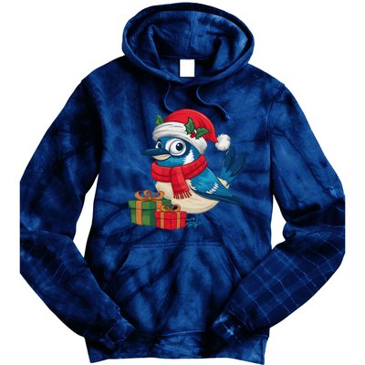 Blue Jay Bird Lover Xmas Holiday Santa Blue Jay Christmas Tie Dye Hoodie