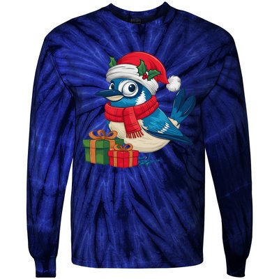 Blue Jay Bird Lover Xmas Holiday Santa Blue Jay Christmas Tie-Dye Long Sleeve Shirt