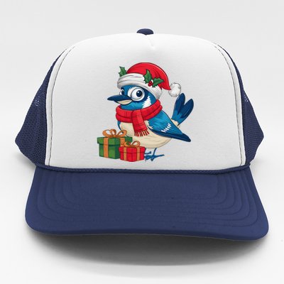 Blue Jay Bird Lover Xmas Holiday Santa Blue Jay Christmas Trucker Hat