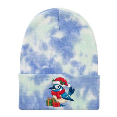 Blue Jay Bird Lover Xmas Holiday Santa Blue Jay Christmas Tie Dye 12in Knit Beanie