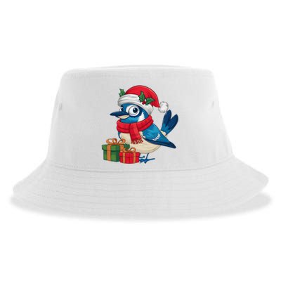 Blue Jay Bird Lover Xmas Holiday Santa Blue Jay Christmas Sustainable Bucket Hat