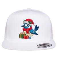 Blue Jay Bird Lover Xmas Holiday Santa Blue Jay Christmas Flat Bill Trucker Hat