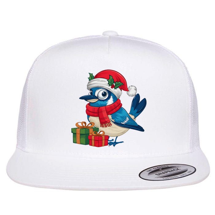 Blue Jay Bird Lover Xmas Holiday Santa Blue Jay Christmas Flat Bill Trucker Hat