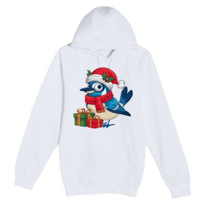 Blue Jay Bird Lover Xmas Holiday Santa Blue Jay Christmas Premium Pullover Hoodie