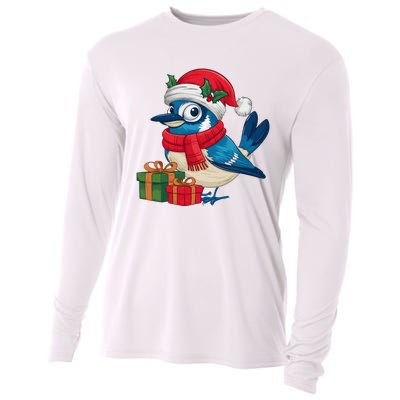 Blue Jay Bird Lover Xmas Holiday Santa Blue Jay Christmas Cooling Performance Long Sleeve Crew