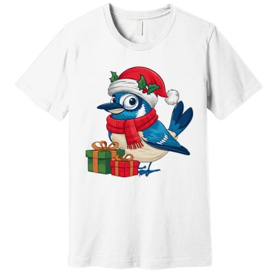 Blue Jay Bird Lover Xmas Holiday Santa Blue Jay Christmas Premium T-Shirt