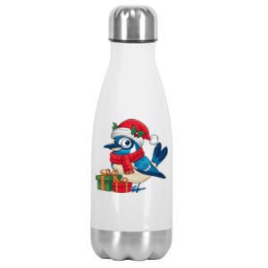 Blue Jay Bird Lover Xmas Holiday Santa Blue Jay Christmas Stainless Steel Insulated Water Bottle