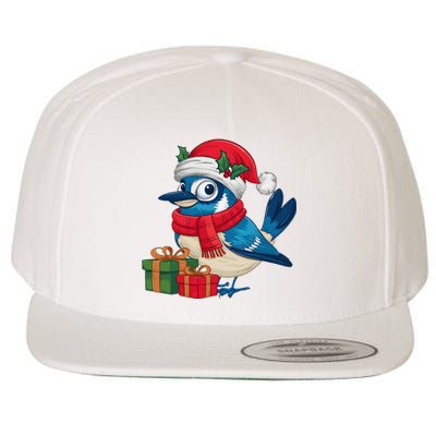 Blue Jay Bird Lover Xmas Holiday Santa Blue Jay Christmas Wool Snapback Cap