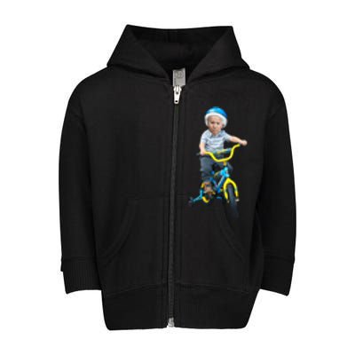 Baby Joe Biden On Tricycle Toddler Zip Fleece Hoodie