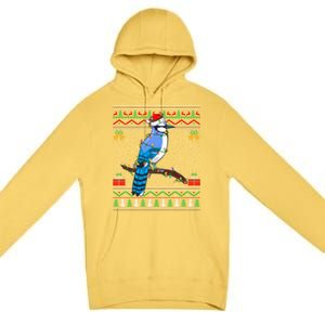 Blue Jay Bird Christmas Lights Santa Ugly Xmas Gift Premium Pullover Hoodie