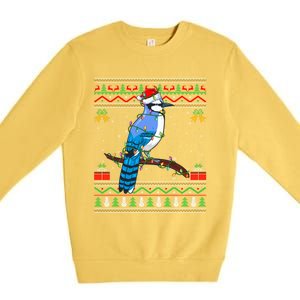 Blue Jay Bird Christmas Lights Santa Ugly Xmas Gift Premium Crewneck Sweatshirt