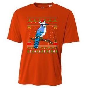 Blue Jay Bird Christmas Lights Santa Ugly Xmas Gift Cooling Performance Crew T-Shirt