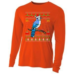 Blue Jay Bird Christmas Lights Santa Ugly Xmas Gift Cooling Performance Long Sleeve Crew