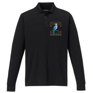 Blue Jay Bird Christmas Lights Santa Ugly Xmas Gift Performance Long Sleeve Polo