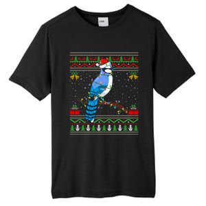 Blue Jay Bird Christmas Lights Santa Ugly Xmas Gift Tall Fusion ChromaSoft Performance T-Shirt