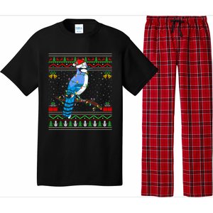 Blue Jay Bird Christmas Lights Santa Ugly Xmas Gift Pajama Set