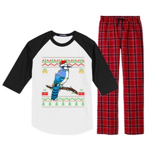 Blue Jay Bird Christmas Lights Santa Ugly Xmas Gift Raglan Sleeve Pajama Set