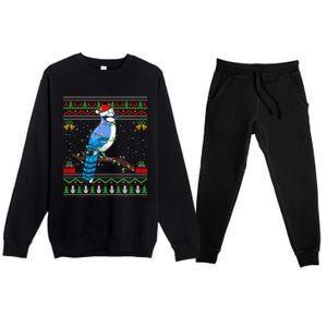 Blue Jay Bird Christmas Lights Santa Ugly Xmas Gift Premium Crewneck Sweatsuit Set